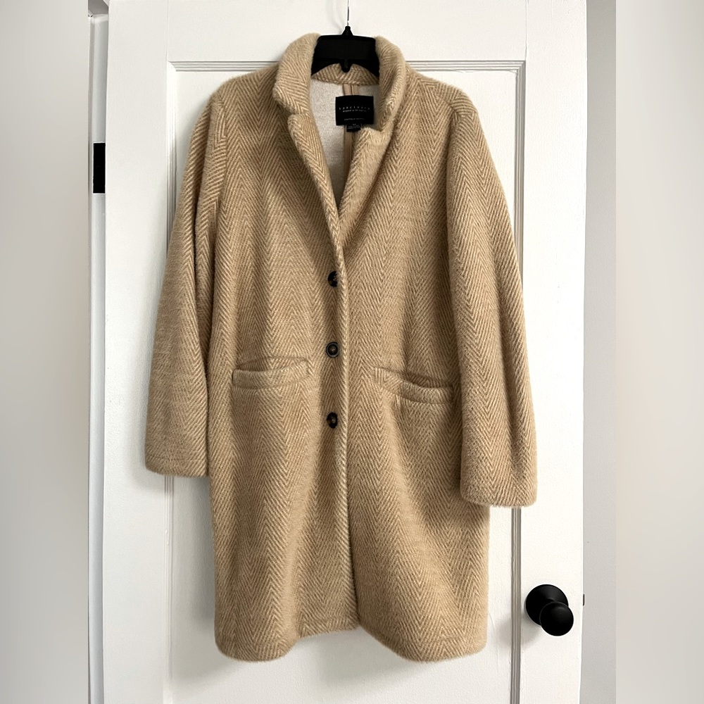 Sanctuary For Anthropologie Camel Herringbone Long Coat - Picture 2 of 13